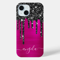 Schwarze Glitter-Tropfen Hot Pink Glam Signatur