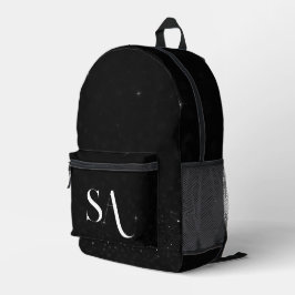 Schwarze Glitzer-Initialen Druckknopfdruck Schnüru Bedruckter Rucksack