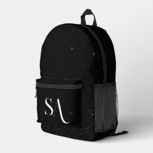 Schwarze Glitzer-Initialen Druckknopfdruck Schnüru Bedruckter Rucksack