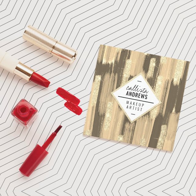 Schwarze Glitzer Pinsel Pinselstriche Makeup Quadratische Visitenkarte (Von Creator hochgeladen)