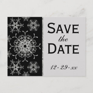 Schwarze Glitzer-Schneeflocke-Save the Date Ankündigungspostkarte