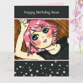Schwarze glitzernde falsche Diamanten rosa Haar Mä Karte