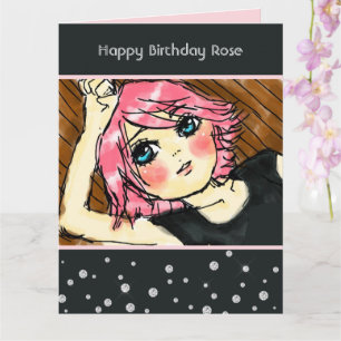 Schwarze glitzernde falsche Diamanten rosa Haar Mä Karte