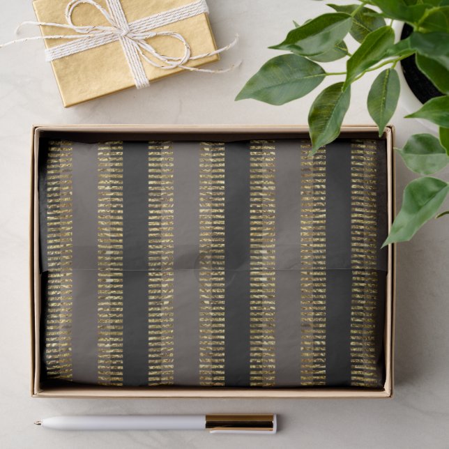 Schwarze Glitzernde Gold Streifen Seidenpapier (Geschenk)