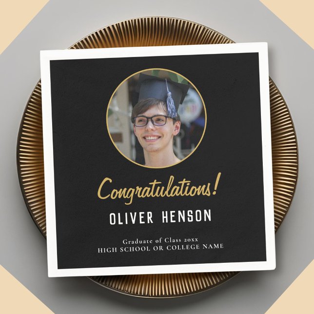 Schwarze Glückwünsche Graduate Foto Abschluss Serviette (Von Creator hochgeladen)