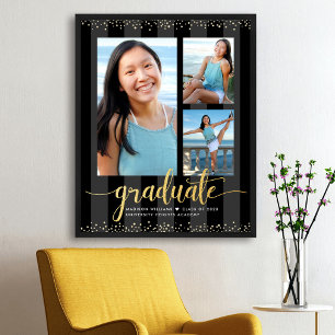 Schwarze Gold-Abschluss 3 Foto Glitter-Schrift Chi Poster