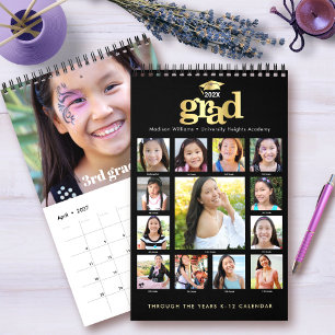 Schwarze Gold-Abschlussfeier K–12-Fotocollage 15 M Kalender