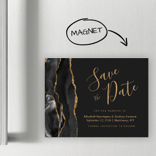 Schwarze Gold-Achat-Dunkle-Hochzeit-Save-the-Date- Magnetkarte
