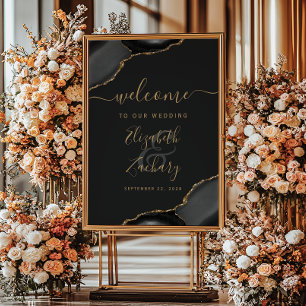 Schwarze Gold-Achat-Ecken 24x32 Hochzeitswillkomme Poster