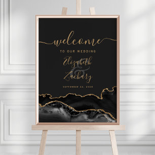 Schwarze Gold-Achat-Geode 18x24 Hochzeitswillkomme Poster