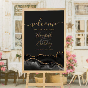 Schwarze Gold-Achat-Geode 24x36 Hochzeitswillkomme Poster