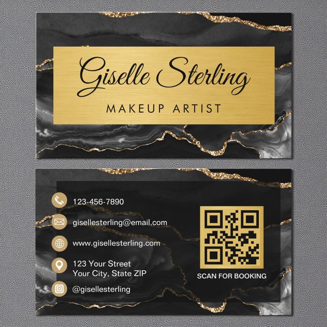 Schwarze Gold-Achat-Makeup-Artist-Glitter-QR-Code Visitenkarte (Von Creator hochgeladen)