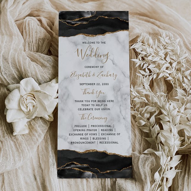 Schwarze Gold-Achat-Marmor-Hochzeit Programm (Von Creator hochgeladen)