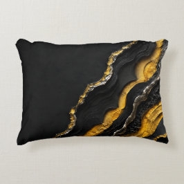 Schwarze Gold-Achat-Schichten-Abstrakte Kunst | Lu Dekokissen