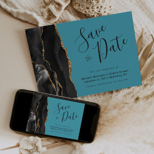 Schwarze Gold-Achat-Turquoise Save-the-Date-Karte Einladung