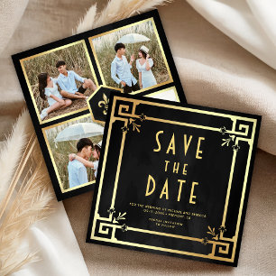 Schwarze Gold Art Deco Foto Collage Hochzeit Save The Date