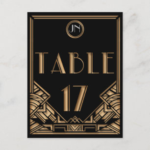 Schwarze Gold Art Deco Gatsby Stil Tisch Nummer 17 Postkarte