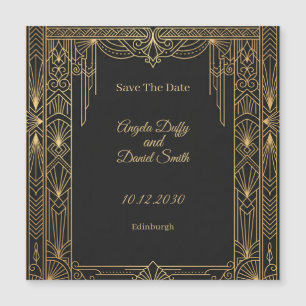 Schwarze Gold Art Deco Save The Date Magnet