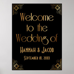 Schwarze Gold Art Deco Willkommen zur Hochzeit von Poster