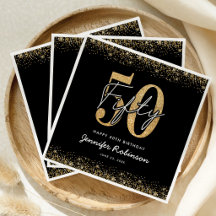 Schwarze Gold Chic Servietten zum 50. Geburtstag