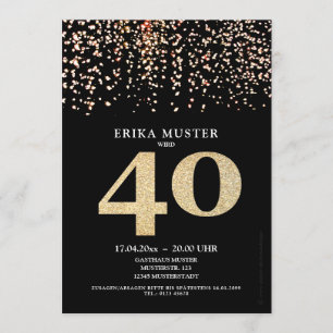 Schwarze Gold-Design Einladungen 40. Geburtstag
