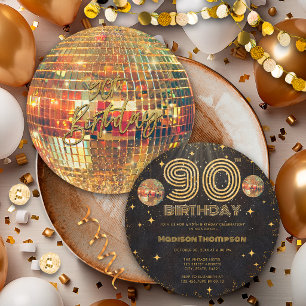 Schwarze Gold-Diskokugel Goldener Geburtstag 90. P Einladung