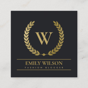 SCHWARZE GOLD FLORAL LAUREL WREATH ERSTE MONOGRAMM QUADRATISCHE VISITENKARTE