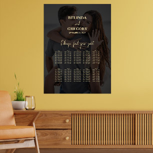 Schwarze Gold-Foto-Overlay-Hochzeits-Sitzplan Poster
