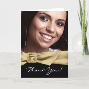 Schwarze Gold Foto Quinceanera Dankeskarten Dankeskarte