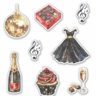 Schwarze Gold Glam Disco Kugel Geburtstag Aufkleber