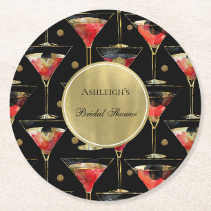 Schwarze Gold Glam Getränke Brautparty Runder Pappuntersetzer