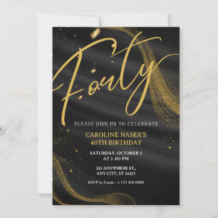 Schwarze & Gold Glitter 40. Geburtstagseinladung Einladung