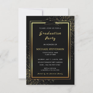 Schwarze Gold Glitter Abschluss Einladungsvorlage Einladung