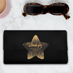 Schwarze Gold Glitter Disco Kugeln Hochzeit Danke Stern-Aufkleber