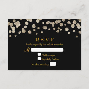 Schwarze & Gold Glitter Dot moderne Hochzeit RSVP- RSVP Karte