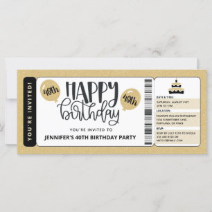Schwarze Gold-Glitter-Einladungskarte zum 40. Gebu