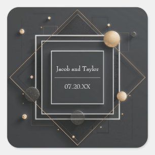 Schwarze Gold Glitter Geometrische Kugel Geschicht Quadratischer Aufkleber