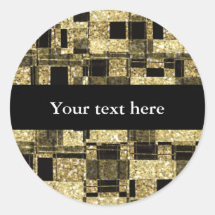 Schwarze & Gold Glitter Quadrate Chic Gefallen Auf Runder Aufkleber