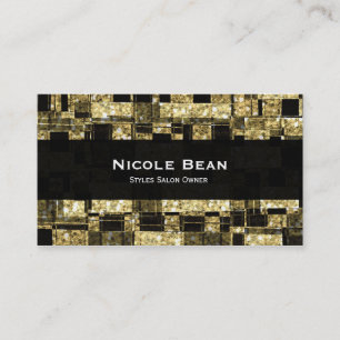 Schwarze & Gold Glitter Quadrate Chic Visitenkarte