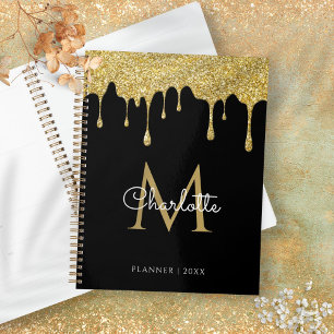 Schwarze Gold Glitter Tropfen Monogramm Schrift Ja Planer