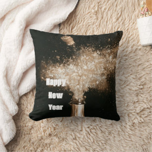 Schwarze Gold Happy New Year Champagnerflasche Kissen