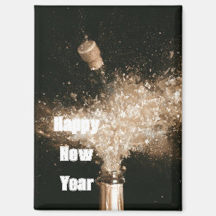 Schwarze Gold Happy New Year Champagnerflasche Magnet