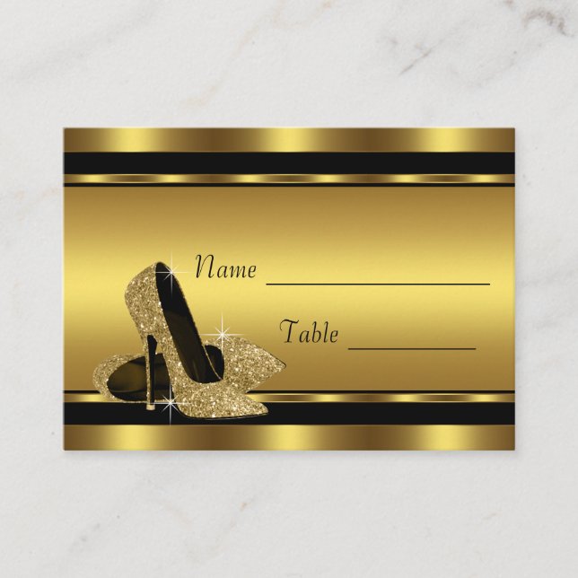 Schwarze Gold High Heel Shoel Tischkarten Platzkarte (Vorderseite)