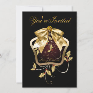 Schwarze Gold-Holly-Weihnachtsfeier-Einladungen Einladung
