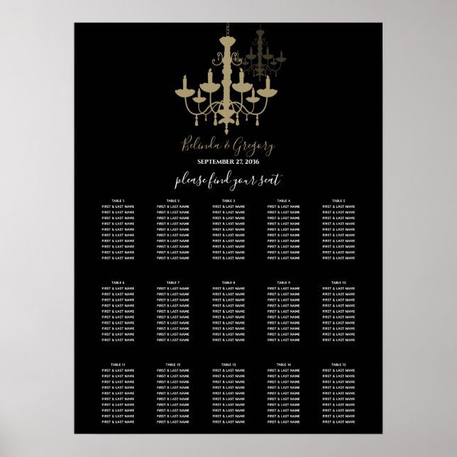 Schwarze Gold Kronleuchter Hochzeitskarte Poster (Vorne)