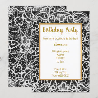 SCHWARZE GOLD LACE GOLD TRIM ELEGANTER GEBURTSTAG EINLADUNG