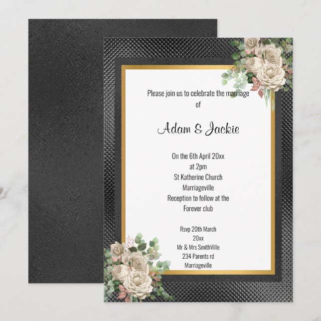 SCHWARZE GOLD LAYERED ROSE EUCALYPTUS WEDD 2 EINLADUNG (Vorne/Hinten)