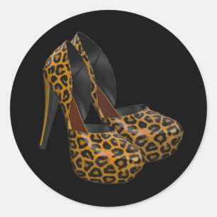 Schwarze Gold-Leoparden-Hochhackenschuh-Aufkleber Runder Aufkleber