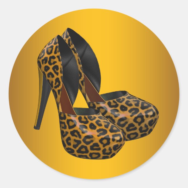 Schwarze Gold-Leoparden-Hochhackenschuh-Aufkleber Runder Aufkleber (Vorderseite)