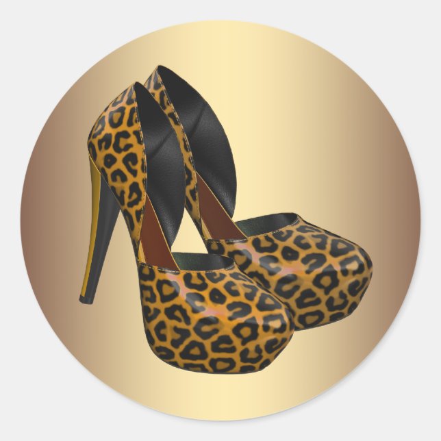 Schwarze Gold-Leoparden-Hochhackenschuh-Aufkleber Runder Aufkleber (Vorderseite)
